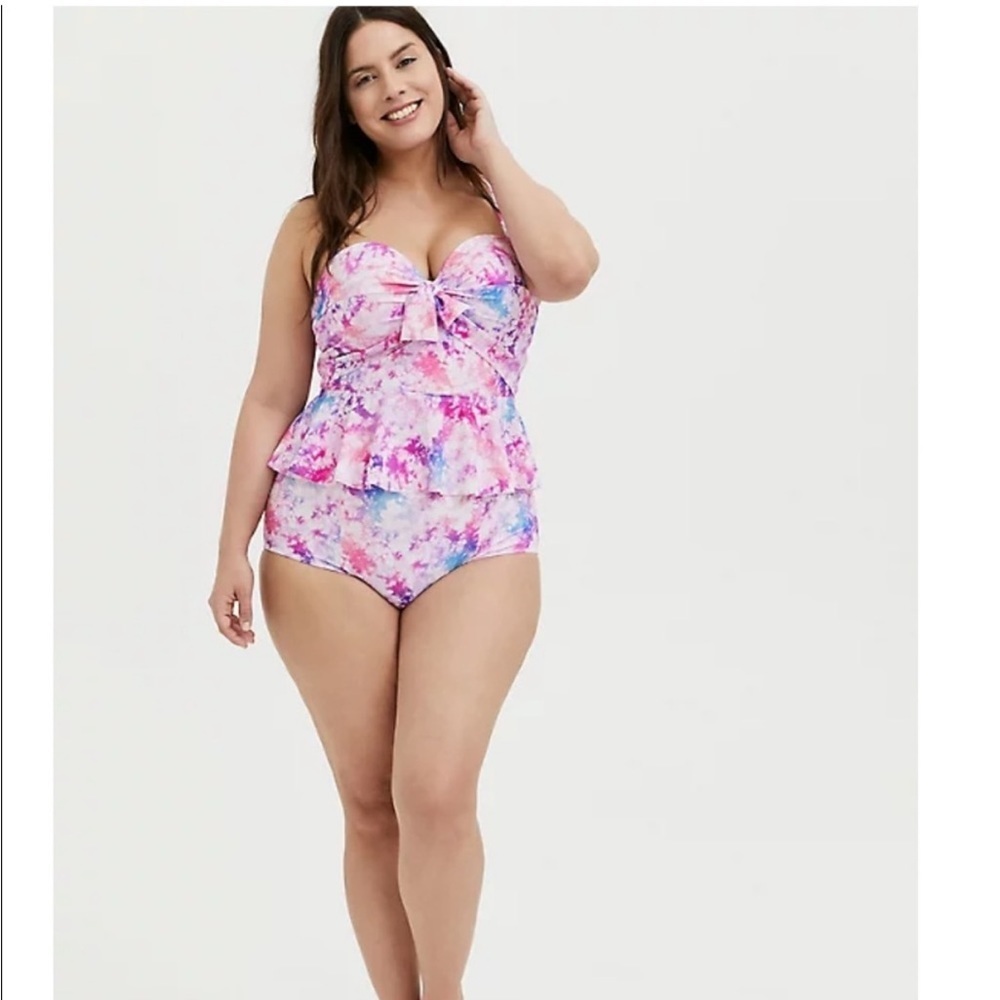 Set! Torrid sz 1 DD DDD Pink Tie Dye Underwire Peplum Tankini‎ Midkini 1X